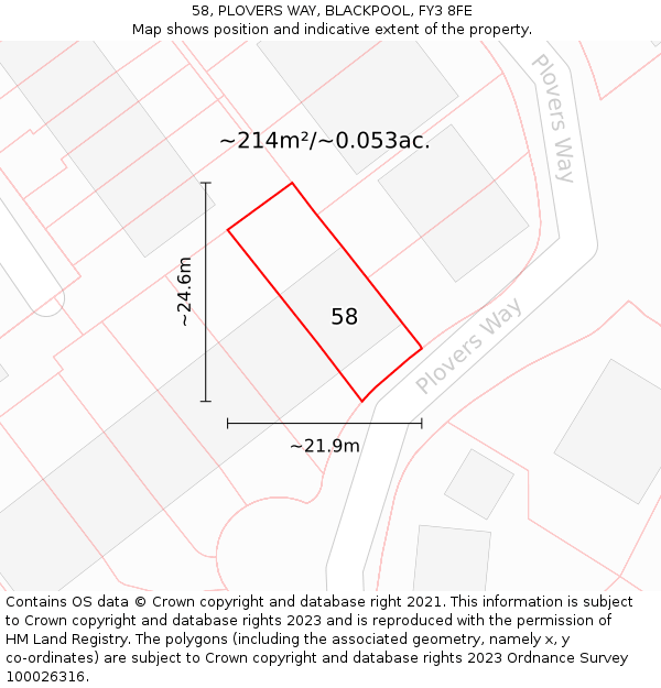 58, PLOVERS WAY, BLACKPOOL, FY3 8FE: Plot and title map