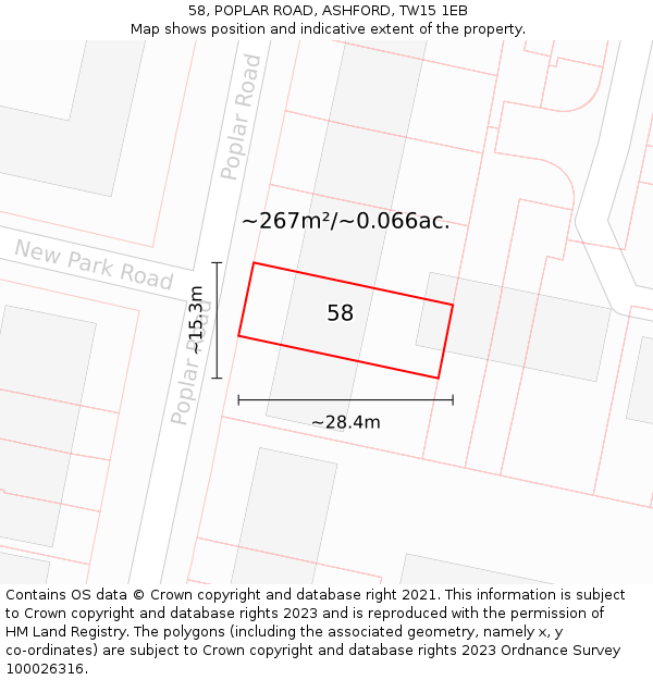 58, POPLAR ROAD, ASHFORD, TW15 1EB: Plot and title map