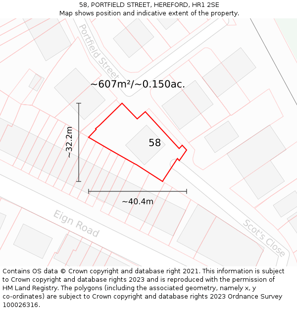 58, PORTFIELD STREET, HEREFORD, HR1 2SE: Plot and title map