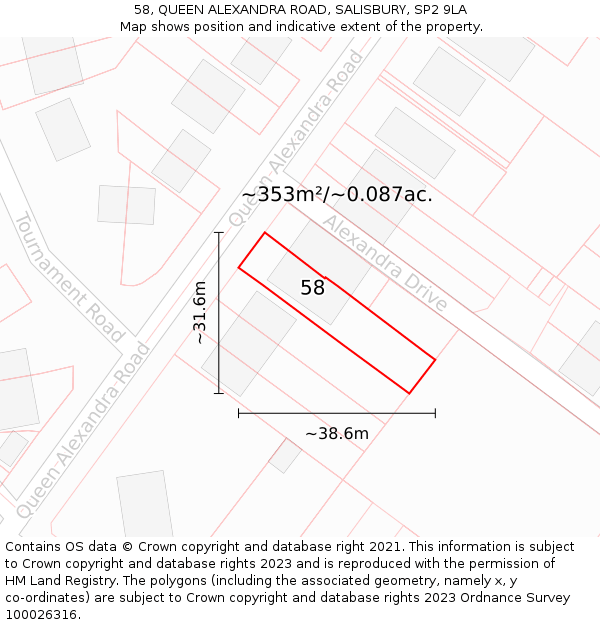 58, QUEEN ALEXANDRA ROAD, SALISBURY, SP2 9LA: Plot and title map