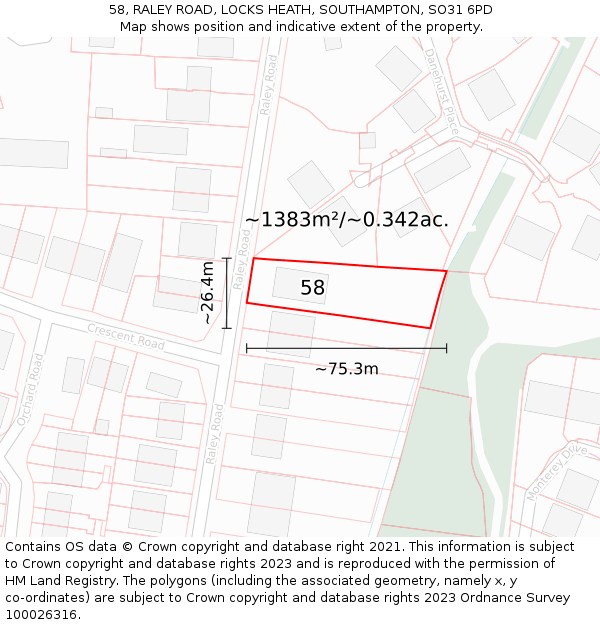 58, RALEY ROAD, LOCKS HEATH, SOUTHAMPTON, SO31 6PD: Plot and title map