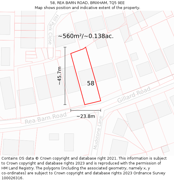58, REA BARN ROAD, BRIXHAM, TQ5 9EE: Plot and title map