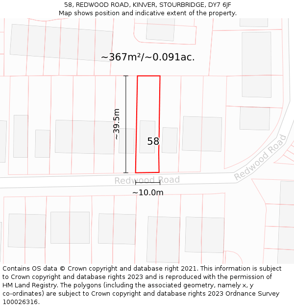 58, REDWOOD ROAD, KINVER, STOURBRIDGE, DY7 6JF: Plot and title map