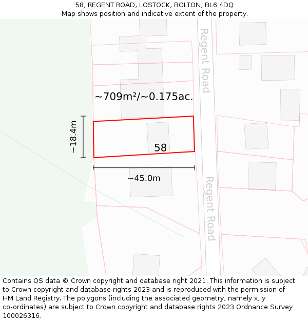 58, REGENT ROAD, LOSTOCK, BOLTON, BL6 4DQ: Plot and title map