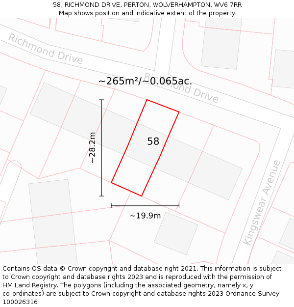 58, RICHMOND DRIVE, PERTON, WOLVERHAMPTON, WV6 7RR: Plot and title map