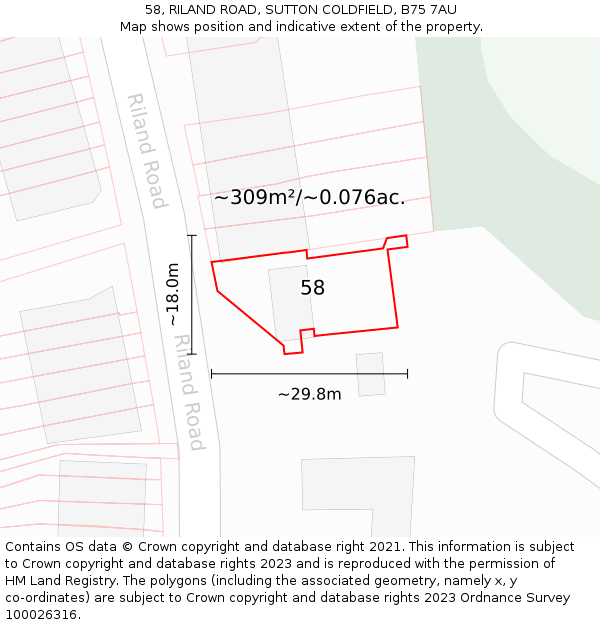 58, RILAND ROAD, SUTTON COLDFIELD, B75 7AU: Plot and title map