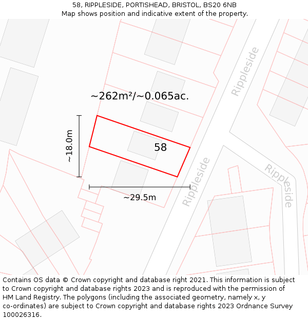 58, RIPPLESIDE, PORTISHEAD, BRISTOL, BS20 6NB: Plot and title map