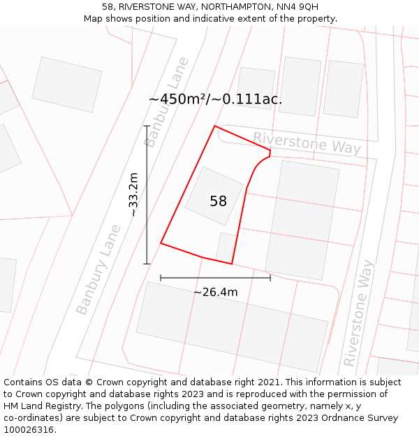 58, RIVERSTONE WAY, NORTHAMPTON, NN4 9QH: Plot and title map