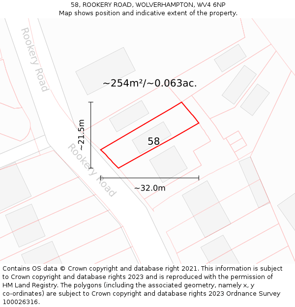 58, ROOKERY ROAD, WOLVERHAMPTON, WV4 6NP: Plot and title map
