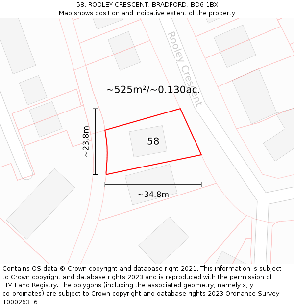 58, ROOLEY CRESCENT, BRADFORD, BD6 1BX: Plot and title map