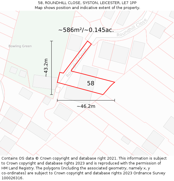 58, ROUNDHILL CLOSE, SYSTON, LEICESTER, LE7 1PP: Plot and title map