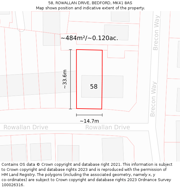 58, ROWALLAN DRIVE, BEDFORD, MK41 8AS: Plot and title map