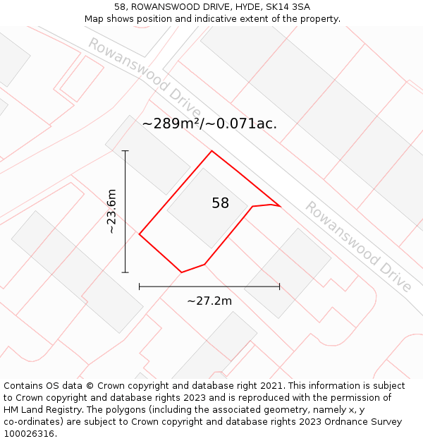 58, ROWANSWOOD DRIVE, HYDE, SK14 3SA: Plot and title map