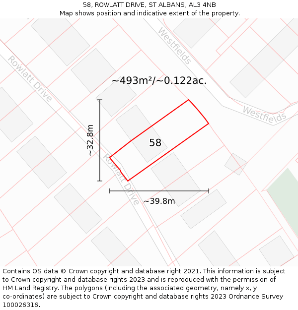 58, ROWLATT DRIVE, ST ALBANS, AL3 4NB: Plot and title map