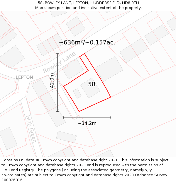 58, ROWLEY LANE, LEPTON, HUDDERSFIELD, HD8 0EH: Plot and title map