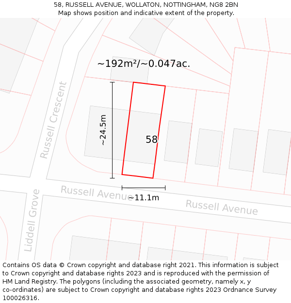 58, RUSSELL AVENUE, WOLLATON, NOTTINGHAM, NG8 2BN: Plot and title map