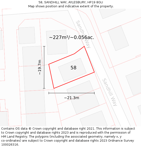 58, SANDHILL WAY, AYLESBURY, HP19 8GU: Plot and title map