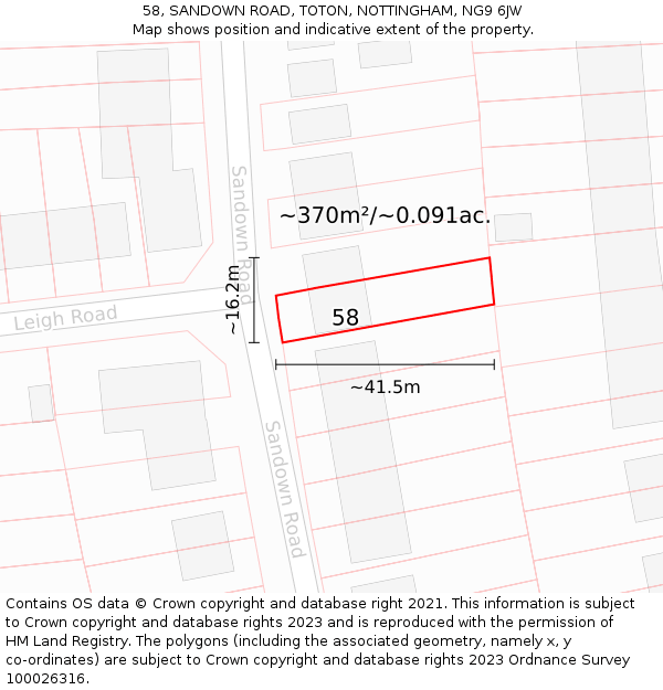 58, SANDOWN ROAD, TOTON, NOTTINGHAM, NG9 6JW: Plot and title map