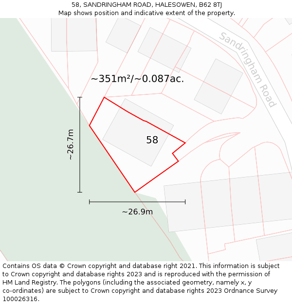 58, SANDRINGHAM ROAD, HALESOWEN, B62 8TJ: Plot and title map