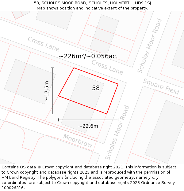 58, SCHOLES MOOR ROAD, SCHOLES, HOLMFIRTH, HD9 1SJ: Plot and title map