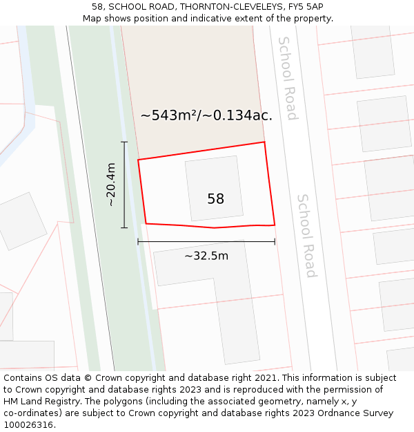 58, SCHOOL ROAD, THORNTON-CLEVELEYS, FY5 5AP: Plot and title map
