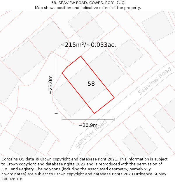 58, SEAVIEW ROAD, COWES, PO31 7UQ: Plot and title map