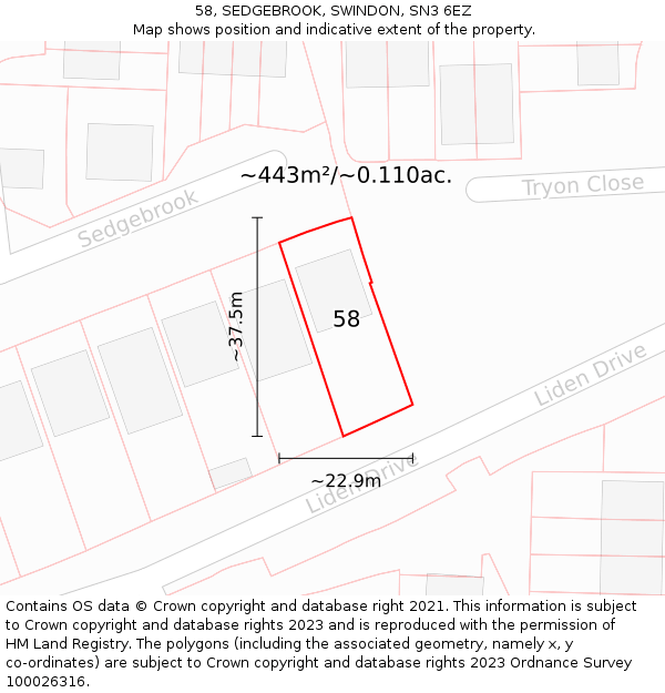 58, SEDGEBROOK, SWINDON, SN3 6EZ: Plot and title map