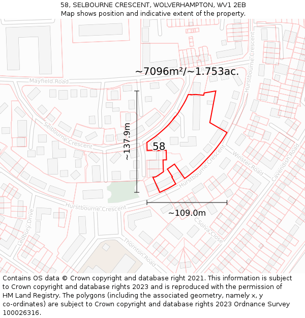 58, SELBOURNE CRESCENT, WOLVERHAMPTON, WV1 2EB: Plot and title map