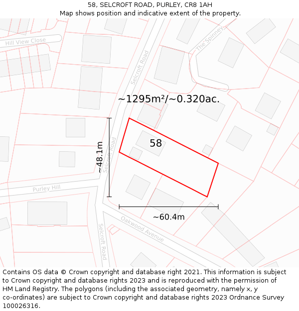 58, SELCROFT ROAD, PURLEY, CR8 1AH: Plot and title map