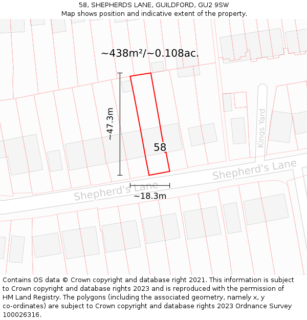 58, SHEPHERDS LANE, GUILDFORD, GU2 9SW: Plot and title map