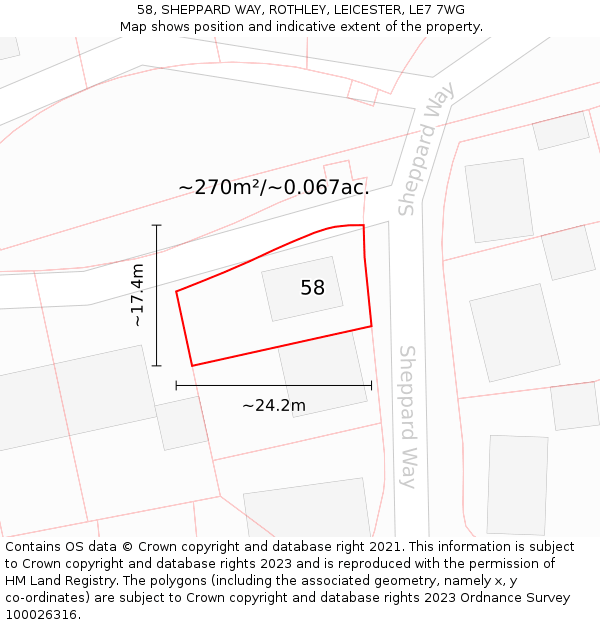 58, SHEPPARD WAY, ROTHLEY, LEICESTER, LE7 7WG: Plot and title map