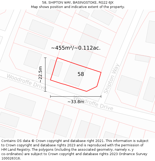 58, SHIPTON WAY, BASINGSTOKE, RG22 6JX: Plot and title map