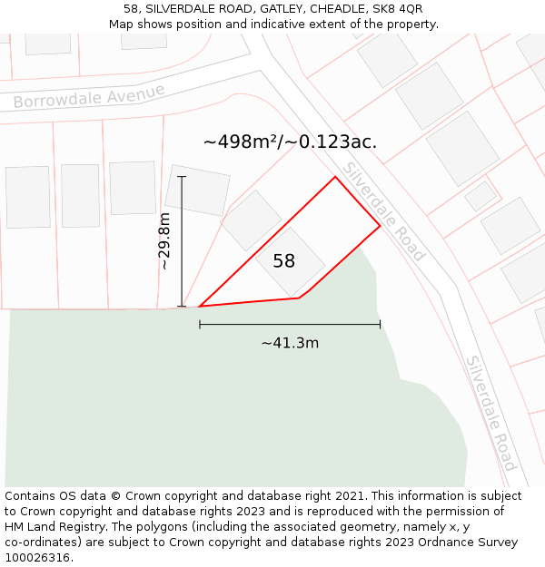 58, SILVERDALE ROAD, GATLEY, CHEADLE, SK8 4QR: Plot and title map