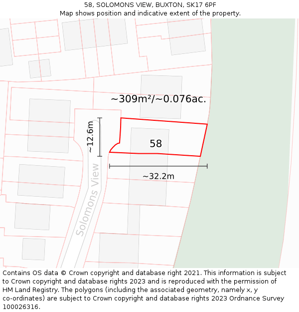 58, SOLOMONS VIEW, BUXTON, SK17 6PF: Plot and title map