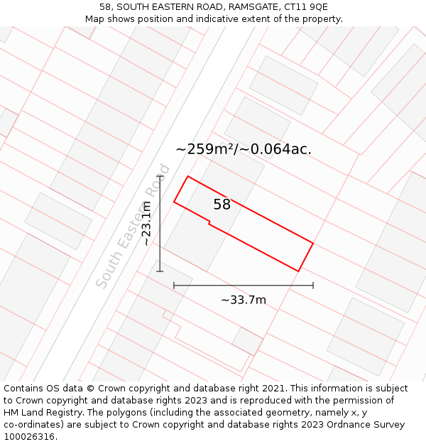 58, SOUTH EASTERN ROAD, RAMSGATE, CT11 9QE: Plot and title map
