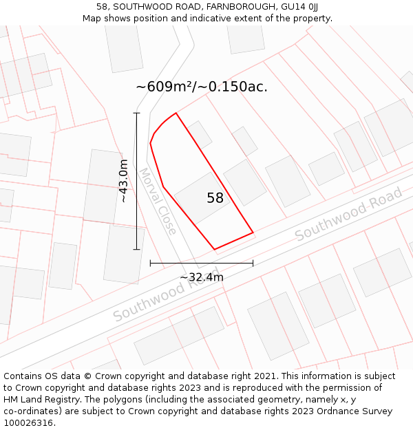 58, SOUTHWOOD ROAD, FARNBOROUGH, GU14 0JJ: Plot and title map