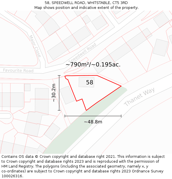 58, SPEEDWELL ROAD, WHITSTABLE, CT5 3RD: Plot and title map