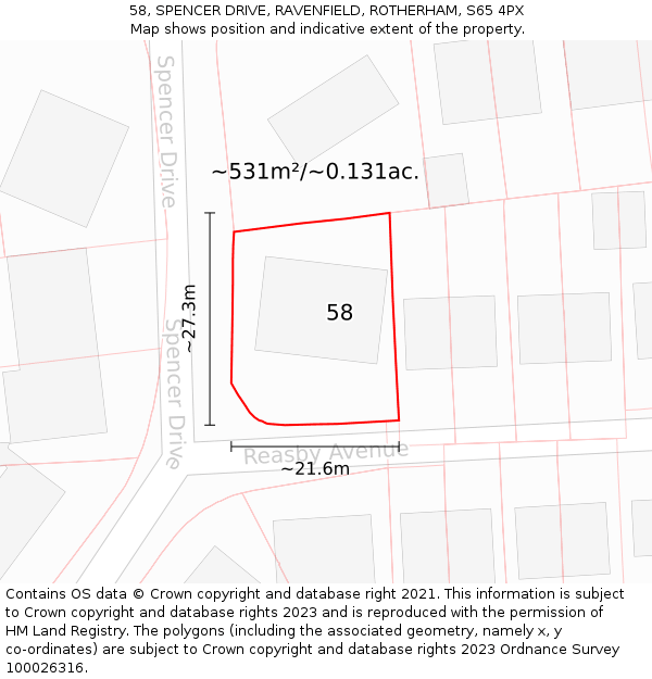58, SPENCER DRIVE, RAVENFIELD, ROTHERHAM, S65 4PX: Plot and title map