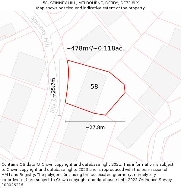 58, SPINNEY HILL, MELBOURNE, DERBY, DE73 8LX: Plot and title map