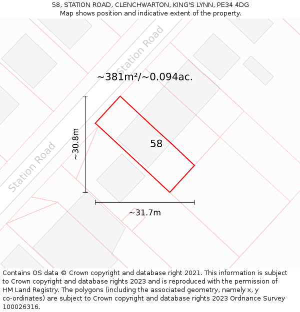 58, STATION ROAD, CLENCHWARTON, KING'S LYNN, PE34 4DG: Plot and title map
