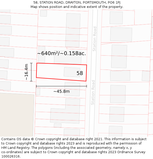 58, STATION ROAD, DRAYTON, PORTSMOUTH, PO6 1PJ: Plot and title map