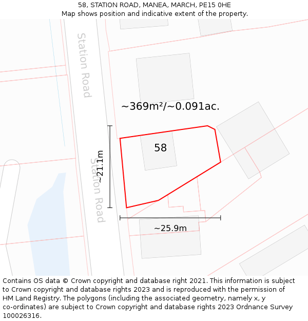 58, STATION ROAD, MANEA, MARCH, PE15 0HE: Plot and title map