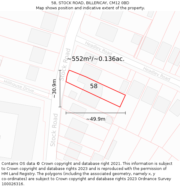 58, STOCK ROAD, BILLERICAY, CM12 0BD: Plot and title map