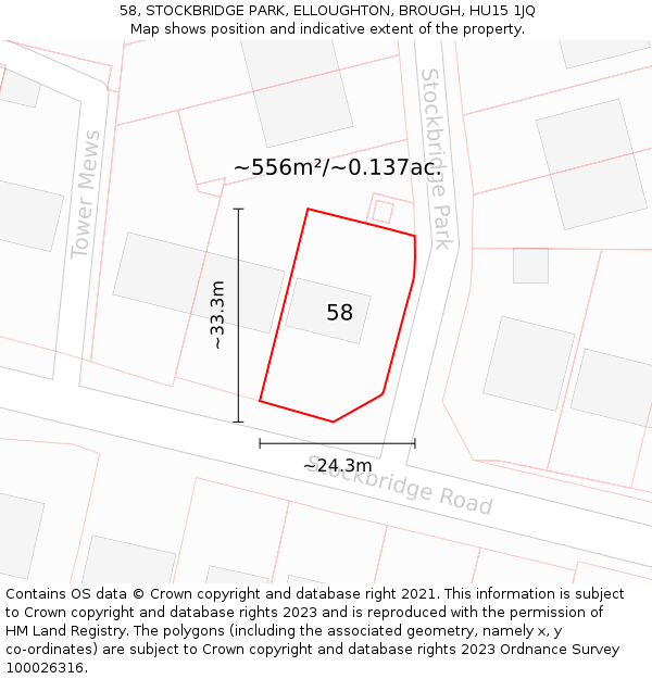 58, STOCKBRIDGE PARK, ELLOUGHTON, BROUGH, HU15 1JQ: Plot and title map