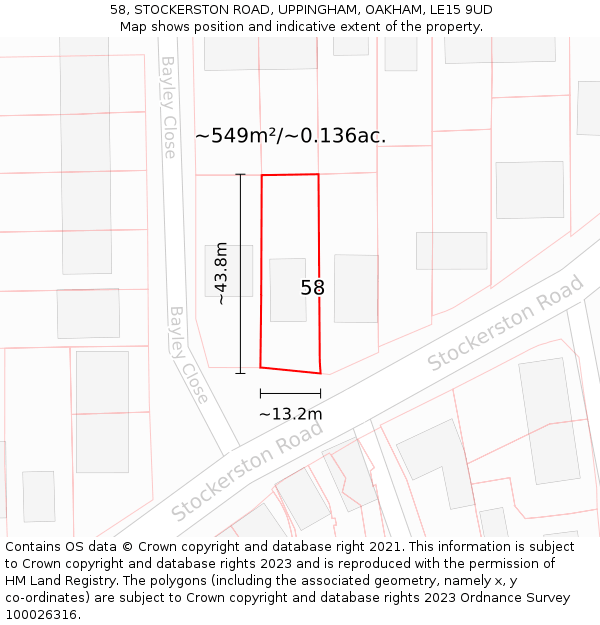 58, STOCKERSTON ROAD, UPPINGHAM, OAKHAM, LE15 9UD: Plot and title map