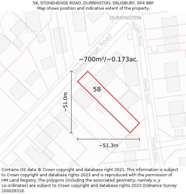 58, STONEHENGE ROAD, DURRINGTON, SALISBURY, SP4 8BP: Plot and title map