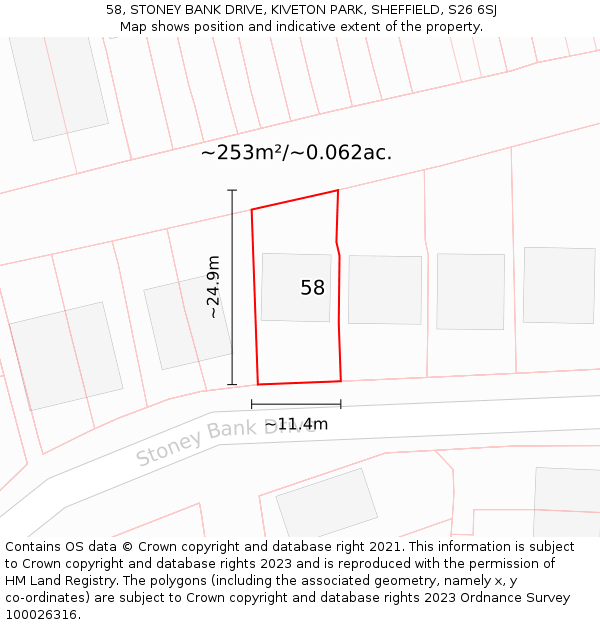 58, STONEY BANK DRIVE, KIVETON PARK, SHEFFIELD, S26 6SJ: Plot and title map