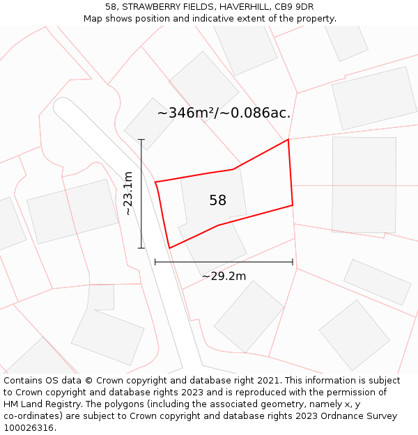 58, STRAWBERRY FIELDS, HAVERHILL, CB9 9DR: Plot and title map