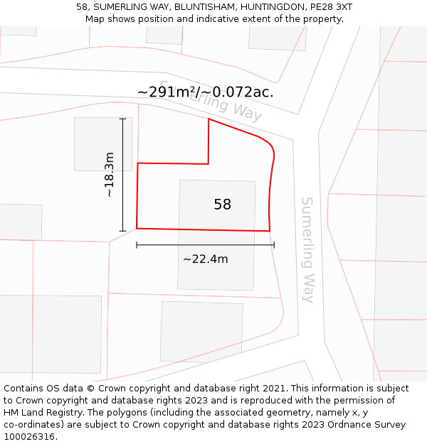 58, SUMERLING WAY, BLUNTISHAM, HUNTINGDON, PE28 3XT: Plot and title map