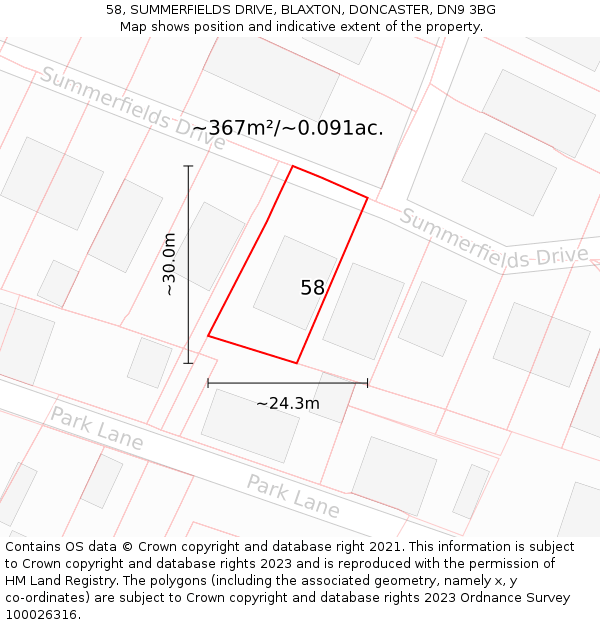 58, SUMMERFIELDS DRIVE, BLAXTON, DONCASTER, DN9 3BG: Plot and title map